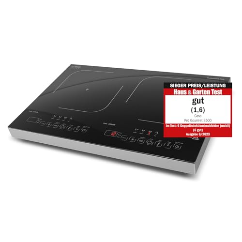 CASO ProGourmet 3500 - Placa de inducción doble móvil, 3500 W, 60-240 °C, 4 funciones, temporizador de 180 min, ollas de hasta 24 cm, vitrocerámica