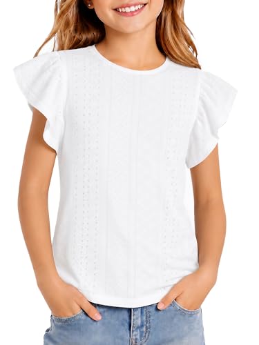 Image of Girls' Summer Shirts Cute Tops Ruffle Sleeve Crew Neck Casual Tees