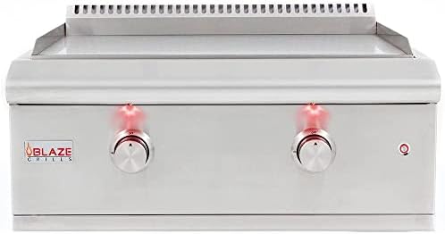 BLAZE 30-Inch Built-In Natural Gas Outdoor Griddle with Illuminated Control Knobs and a Push and Turn Flame Thrower , Stainless Steel