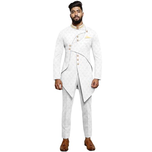 Men`s Suit African Clothes Slim Fit Embroidery Single Breasted Blazer and Trousers Set Formal Outfits