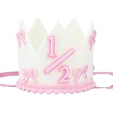 Tinoaly Sombrero de 1/2 Cumpleaños, Lazo Rosa Dulce Gorro Corona de Medio Cumpleaños Tocado Celebración para Bebé 6 Meses para Niña Accesorios Fotos Tarta Smash Decoración Fiesta