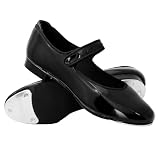 Theatricals Girls Hook and Loop Strap Tap Shoes Black Patent 09.5M T9050C