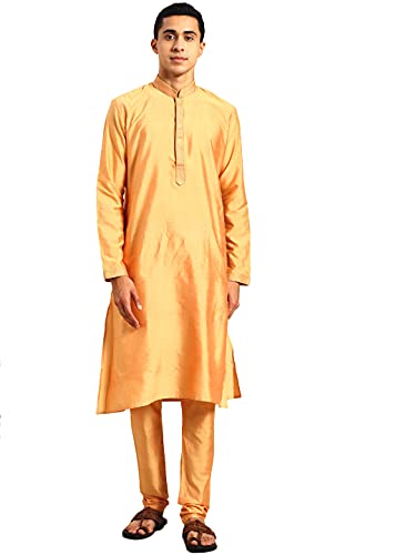 Image of Rajubhai Hargovindas Men's Banarasi Cotton Silk Thread Work Kurta Set With Churidar