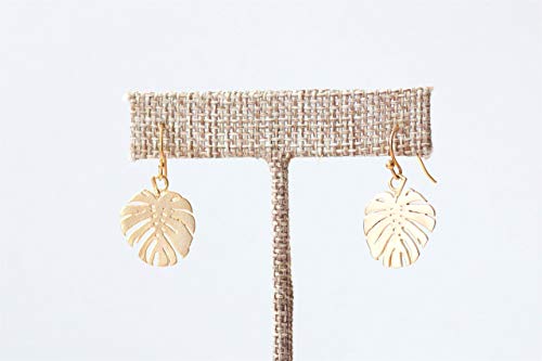 Monstera Earrings Leaf Earrings Botanical Jewelry Gold Tropical Earrings Plant Lady Minimalist Earrings Dangle Earrings Gold Earrings #TOP1