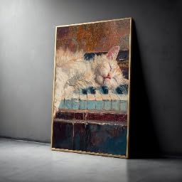 Art mural animalier chat sur piano déco murale sans cadre