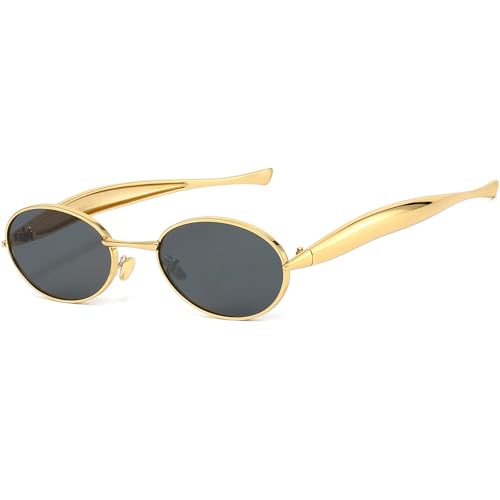 AIEYEZO Retro Oval Sunglasses for Women Men Fashion Gold Frame Sardine Sun Glasses Suitable for Small Faces