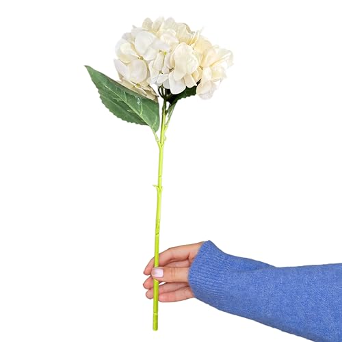 Image of Art Street Artificial White Hydrangea Flower Stick for Vases| Faux Flowers| Ideal for Home Decor |Items for Living Room |Christmas Day, New Year Decor| 6 Head Flower|Size: 18 Inch (Set of 1)
