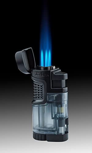 Jetline Fatboy Black Triple Jet Flame Cigar Lighter with Cigar Rest and Punch Cutter