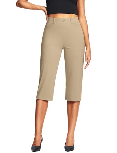 Image of ISEEGZ 14'' /18 inch Capri Pants for Women Dressy Stretch Pull On Womens Capris with Pockets Petite Summer Office Work Casual
