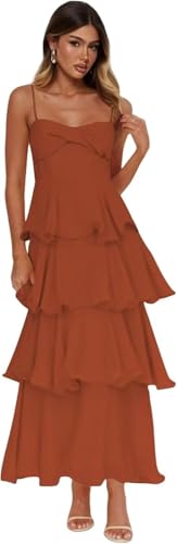 Tiered Chiffon Bridesmaid Dresses Flowy Ruffles Spaghetti Straps A Line Formal Evening Gowns IMC097