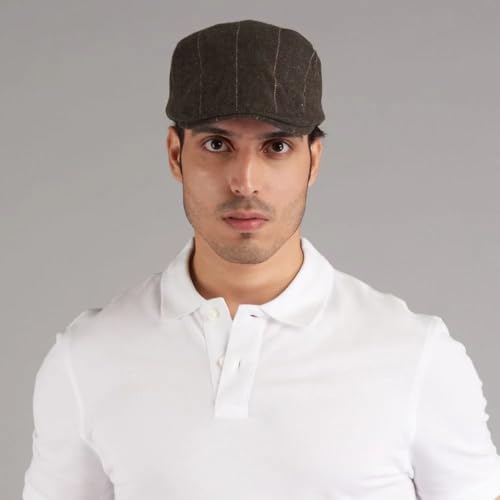 Image of The Tie Hub Wool Flat Cap for Men & Women | Adjustable Vintage Newsboy Gatsby Hat for Casual, Travel, Outdoor | Free Size Herringbone Ivy Style Cap