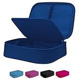 Estojo Escolar Box Grande Infantil Organizador Para Lapis Feminino Masculino Nylon Com Divisoria Necessarie Ziper Resistente Marca Calmfy (Azul-Escuro)