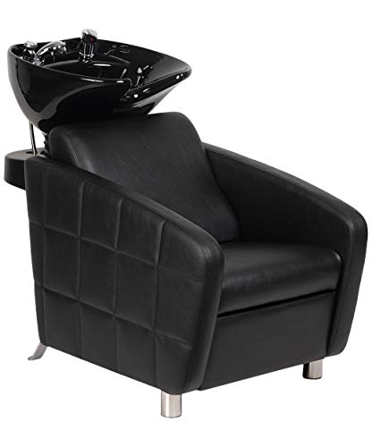 Buy-Rite Salon & Spa Equipment Icon Shampoo Backwash Unit For Professional Salons And Barbers, Quilted Black Upholstery, Wide Seat, Lumbar Support, Black Tilting Porcelain Shampoo Bowl, Ylg-192-Bw #TOP19