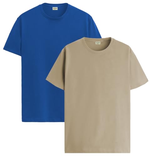 Image of ADRO Men's Cotton Regular Fit Combo Plain Solid T-Shirt Pack of 2