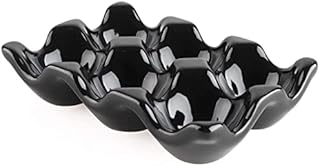 Egg Tray Ceramic Egg Holder Egg Storage Container Porcelain Dispenser Organizer Egg Station Anti-Slip 6 Grids Black,Ceramic Egg Holder