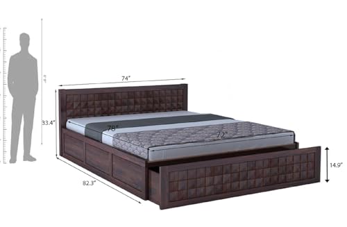 Image of Ganpati Arts Solid Sheesham Wood Diamond King Size Bed with Half Box and Front Opening Trolly Storage for Home | Wooden Double Bed for Living Room Bedroom (Walnut Finish) 1 Year Warranty