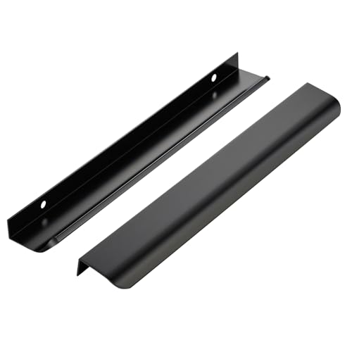 Image of Matte Black Cabinet Handles Finger Edge Pulls 11.8 Inch CC 10 Pack | Low-Profile Finger Grip, Cabinet Door Edge Mount, Smooth Handle Shape, 5.9 Inch (150mm), For Drawers, Cupboards, Kitchen