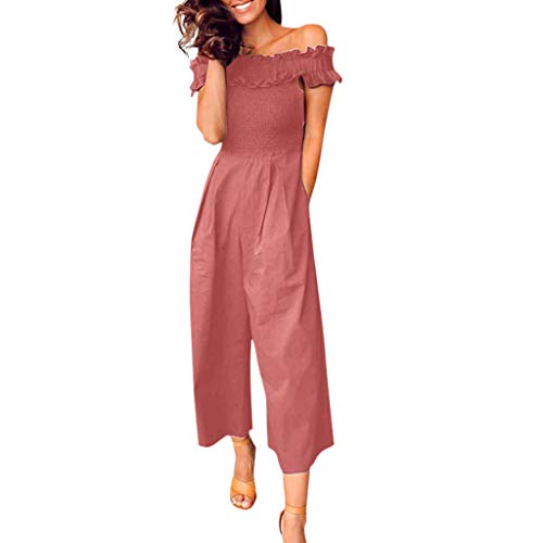 POTO Womens Jumpsuits and Rompers,Ladies Casual Loose Wide Leg Long Pants Jumpsuit Short Sleeve Playsuit Coffee