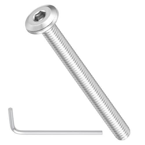 Image of METALLIXITY Flat Head Hex Socket Cap Screws Bolts(M6-1x60) 10Pcs, with Wrench Steel Hex Socket Furniture Bolts Screws - for Furniture Woodworking Project, Silver Tone