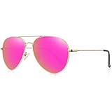 WOWSUN Classic Polarized Aviator Sunglasses for Women Men with Case (Golden Frame Purple Pink Mirror