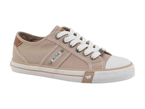 MUSTANG Damen Low-Top Sneaker, Frauen Halbschuhe,Turnschuhe,Laufschuhe,schnürschuhe,schnürer,straßenschuhe,Strassenschuhe,Beige,41 EU