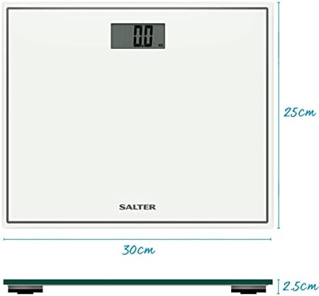 Salter 9207 WH3R Compact Electronic Bathroom Scale, Digital Easy Read Display, Step On Activation, Toughened Glass Platform Body Weighing Scales, Max. Weight 150 KG/330 lbs, 15-Year Guarantee, White