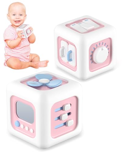 Image of Kidific 6 in 1 Busy Cube Montessori Toys for 1 Year Old Girl, Baby Sensory Toys for Ages 1-3, Toddler Learning Activities Travel Toy Birthday Gift for 1 2 3 Year Old Girl -Pink