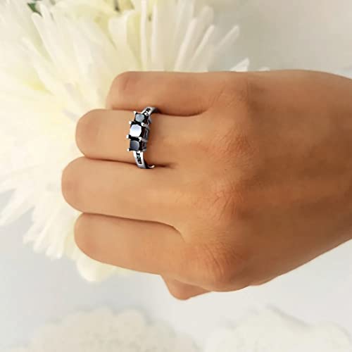 Dazzlingrock Collection 1.25 Carat (ctw) Princess & Round Black Diamond Bridal 3 Stone Engagement Ring 1 1/4 CT, Sterling Silver2