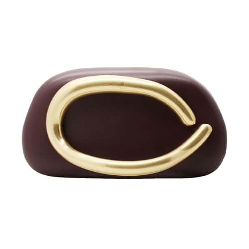 Image of Women PU Leather Metal Handle Handbag Trendy Commuting Compact Stone Purse Hand-held Causal Shoulder Clutch Bag