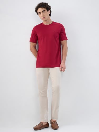 Image of Raymond Men Regular Fit Solid Pattern Pure Cotton Crew Neck Half Sleeve Casual T-Shirt