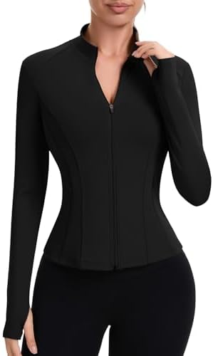 IECCP Sportjacke Damen Langarm Laufjacke Sportshirt Funktionsshirt Taschen Trainingsjacke Laufshirt Sport Oberteil Gym Yoga Tops mit Reißverschluss und Daumenloch