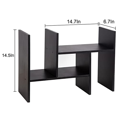Vergoodr Desktop Organizer Office Storage Rack Adjustable Natural Wood Display Book Shelf Stand Rack Wood Caddy Desk Organizer Set Office Storage Expandable Tabletop (Black) #TOP2