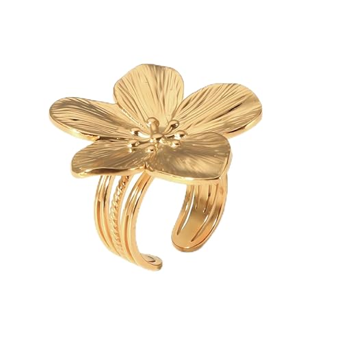 MOEEIJEW Gold Flower Ring for Women Trendy Silver Flower Statement Ring Adjustable Minimalist Rings...