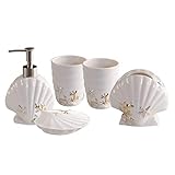 XXXXW Nachfüllbarer Seifendosierer für Keramik Badezimmer Set Seifenspender, 2 Gargle Cups, 1 Zahnbürstenhalter, Seifenschalen 1, 1 Lotion Dispensing Bottle Weiß Duschlotionsspender