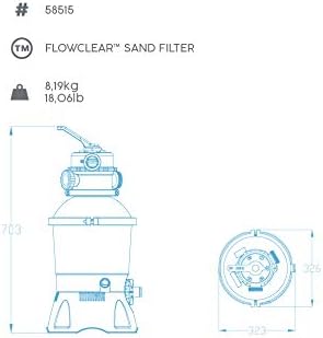 Technický diagram zobrazující rozměry a hmotnost pískového filtru Bestway Flowclear model 58515