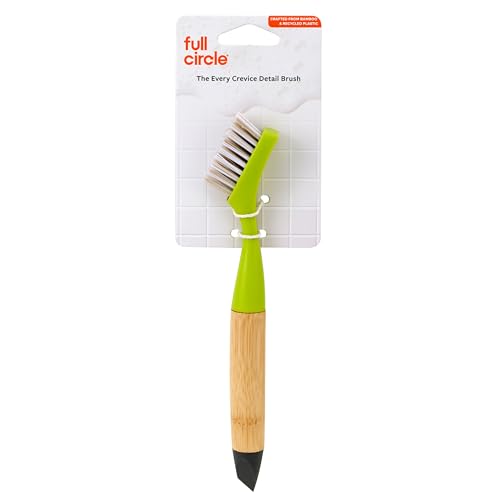 Image of Full Circle Micro Manager, Deep Cleaning Brush for Crevices, Shower, & Grout, Tough Bristles, Sustainable Bamboo Handle, Green