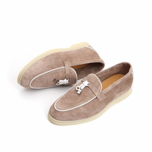 Image of XOBZJH Women's Leather Suede Loafers Flats - Slip-On Penny Loafers with Soft, Comfortable Driving & Dress Shoes for Casual Office Work All Day