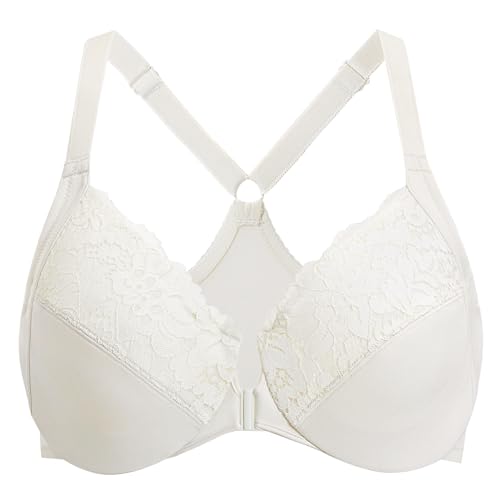 Image of DELIMIRA Women's Front Closure Racerback Bras | Plus Size, Full Coverage, Lace, Underwire, No Padding Unlined