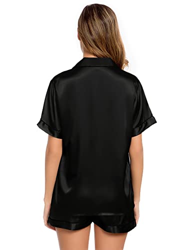 Image of LecGee Womens Silk Satin Pajamas Short Sleeve Loungewear Two-Piece Sleepwear Button-Down Pj Set