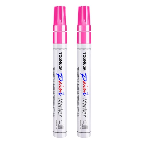 Toomgga Pink Permanent Paint Pens - 2 Pack Oil Based Paint Markers For Rock Painting Car Tyre Metal, Plastic, Canvas, Mugs, Wood, Glass, Quick Drying And Waterproof, Medium Point