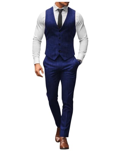 Gilet et pantalon en lin homme bleu marine XL costume d'été décontracté