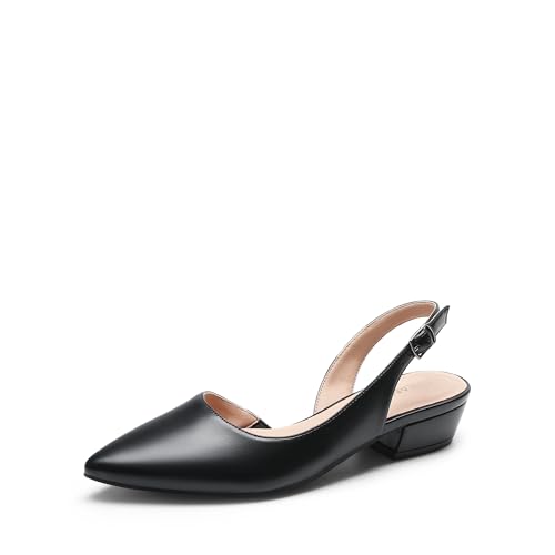 DREAM PAIRS Womens Slingback Kitten Low Block Heels Closed Pointed Toe Ankle Strap Elegant Dressy Pumps Wedding Party Dress Shoes for Women 6.5 Black