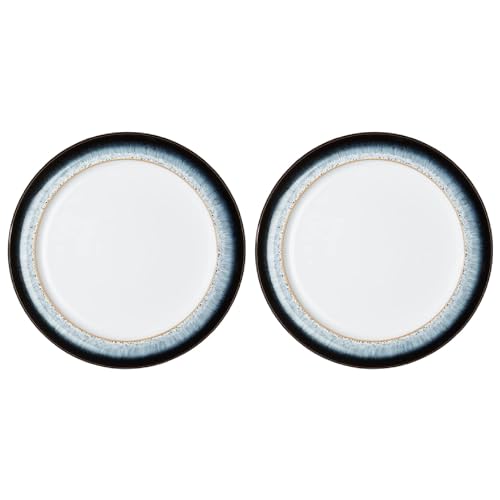 Denby - Halo Medium Plates Set of 2 - Reactive Glaze Dishwasher Microwave Safe Crockery 24.5cm - Black, Grey White Ceramic Stoneware Tableware - Chip & Crack Resistant