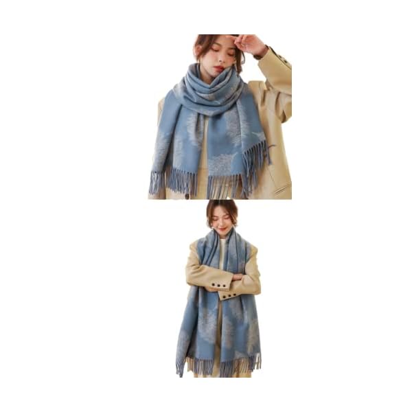 Cashmere Pashmina Shawls and Wraps, Womens Winter Scarf Shawl Stole For Women Reversible Soft Warm Blanket Scarves For Women Feather (Blue), Blue-734 (CASHMERE24734BLU) - Image 6