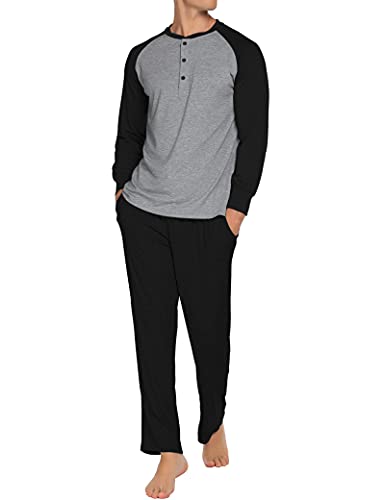 Ekouaer Men's Pajama Pants Set Cotton Long Sleeve Sleep Shirts Soft Sleepwear Loungewear Set (Light Grey With Black,Xl) #TOP3