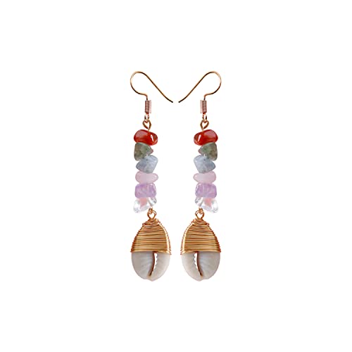 Boho Shell Charms Dangle Earrings Bohemian Crystal Healing Stone Drop Earrings Amethyst Charka Raw Beads Earrings For Women Girls Gift For Birthday Anniversary-Style E #TOP21