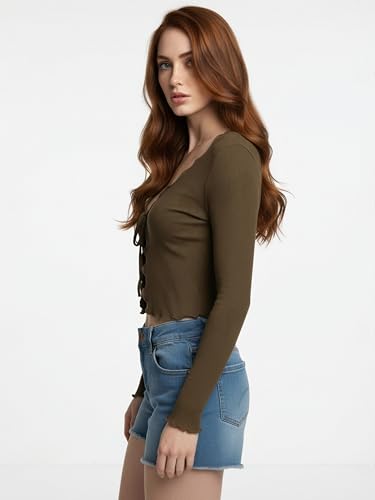 Image of GLOWSTITCH Women's Cropped Tie-Front Shrug Cardigan | Soft Ribbed Knit Long Sleeve V-Neck Top | Stylish Summer Cardigan, Casual Beach & Vacation Wear | Shrug for Woman