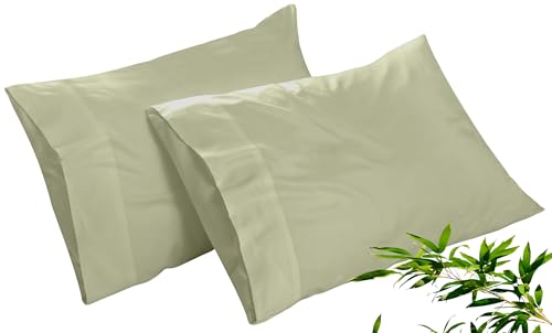 Image of Royale Linens Cooling Pillow Cases King Size Set of 2-100% Rayon Derived from Bamboo Cooling Pillowcase for Hot Sleepers - Soft & Silky Pillow Covers with Envelope Closure (Sage Green 20x40 Inches)