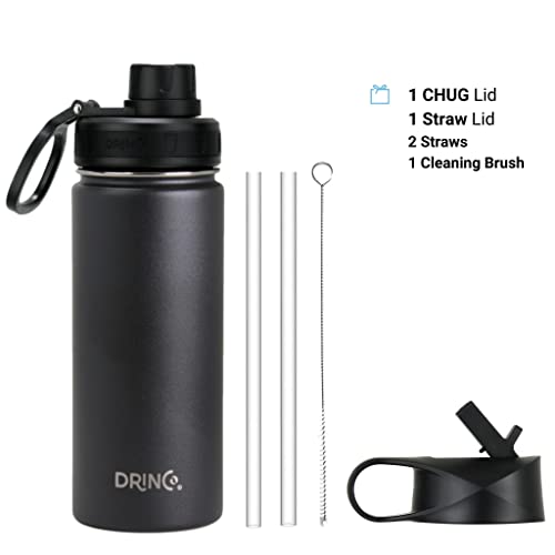 Image of Drinco Stainless Steel Water Bottle Spout Lid Vacuum Insulated Double Wall Water Bottle Wide Mouth Leak Proof Keep Cold Sport Camping Hiking (18oz Black)