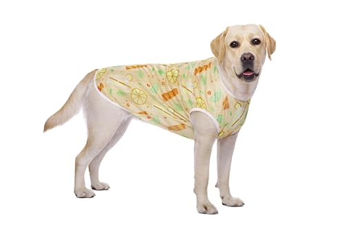 Paipeper 犬 服 中型犬 大型犬 犬の服 夏服 ドッグウェア Tシャツ クールウェア 接触冷感 クールベスト ひんやり メッシュ 防蚊 虫よけ 日焼き防ぐ 水着素材 抜け毛対策 お散歩(Tシャツー)オレンジ柄6L)